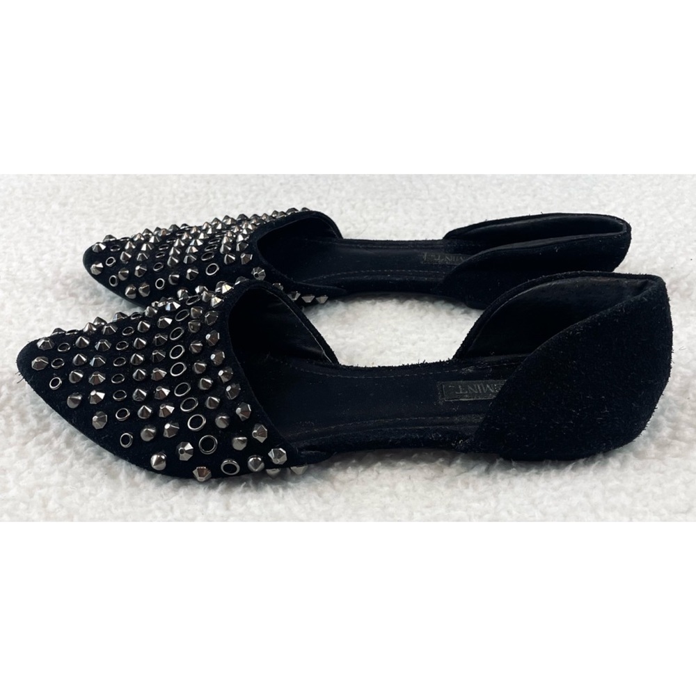 SHOEMINT • Cameron Black Suede Studded Pointed-Toe Flats, 7 - Picture 7 of 16